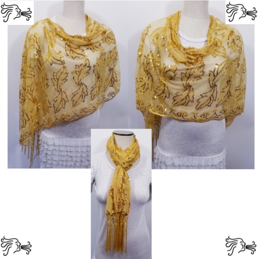 Mustard Yellow Sequin Poncho Scarf Accessory